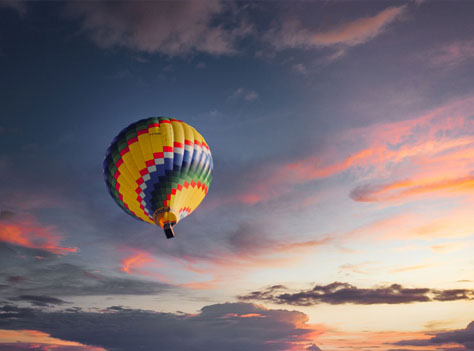 Matera in a hot air balloon around the city of the stones